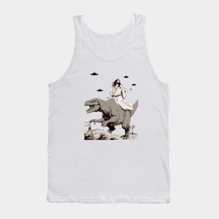 Jesus Riding Dinosaur UFO Funny Tank Top